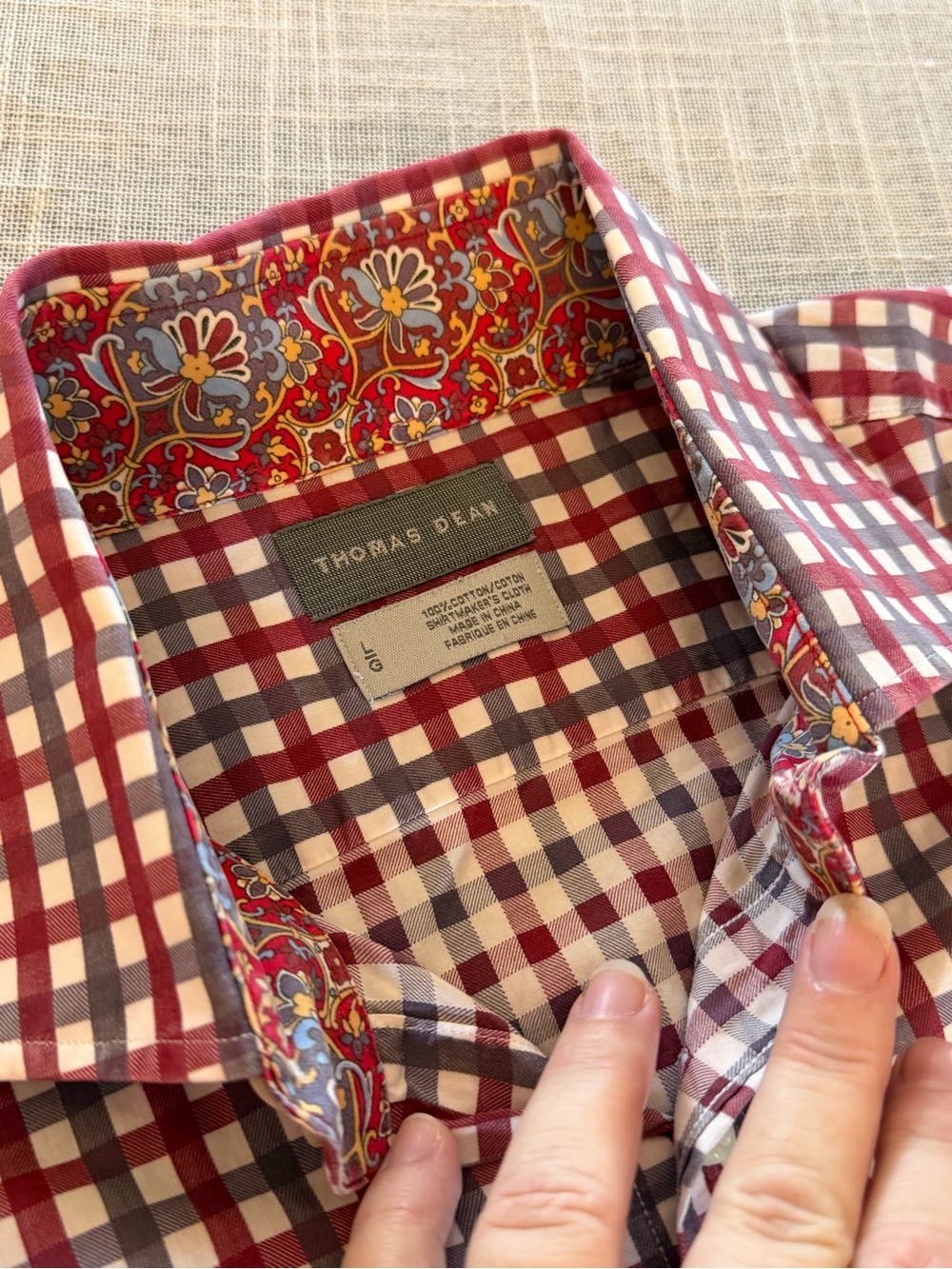 Thomas Dean Shirt Mens Large Red Gingham Check Button Front Long Sleeve - Picture 2 of 10